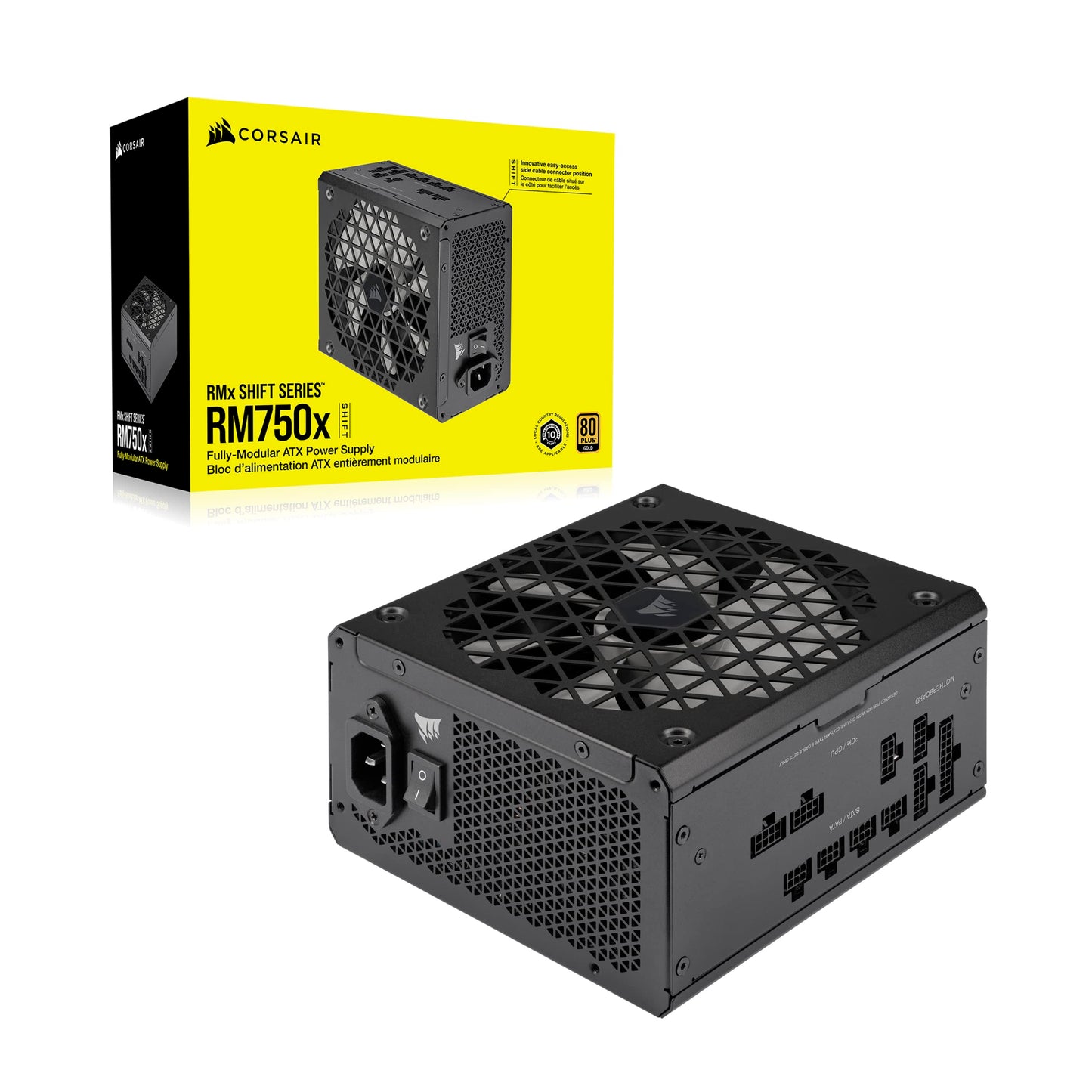 CORSAIR RM750x Shift Fully Modular ATX Power Supply - Modular Side Interface - ATX 3.0 & PCIe 5.0 Compliant - Zero RPM Fan Mode - 105°C-Rated Capacitors - 80 Plus Gold Efficiency - Black RMx Shift (ATX 3.0 & PCIe 5.0) 750W