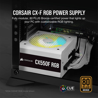 Corsair CX550F RGB, 550 Watt, 80 Plus Bronze, Fully Modular RGB Power Supply, Black, 550 Watts