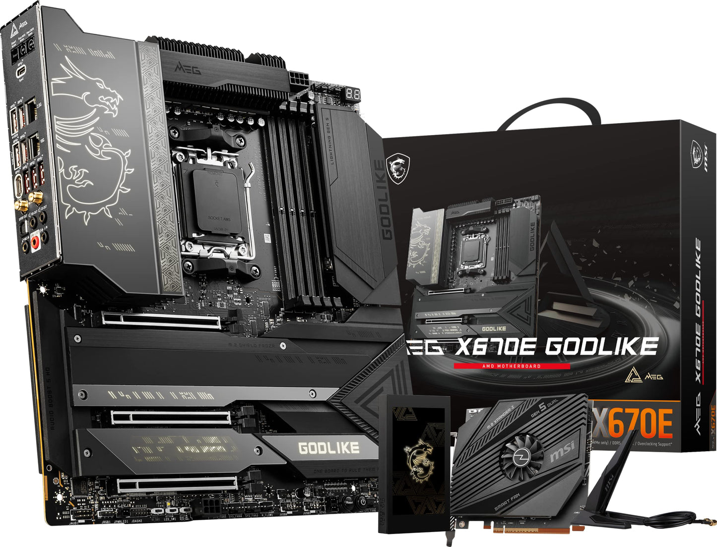 MSI MEG X670E GODLIKE Gaming Motherboard (AMD AM5, DDR5, PCIe 5.0, SATA 6Gb/s, M.2, USB 3.2 Gen 2, Wi-Fi 6E, HDMI/DP, Dual LAN, SLI, EATX) E.ATX