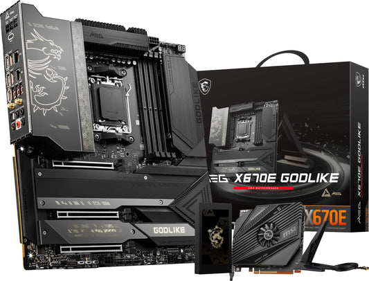 MSI MEG X670E GODLIKE Gaming Motherboard (AMD AM5, DDR5, PCIe 5.0, SATA 6Gb/s, M.2, USB 3.2 Gen 2, Wi-Fi 6E, HDMI/DP, Dual LAN, SLI, EATX) E.ATX