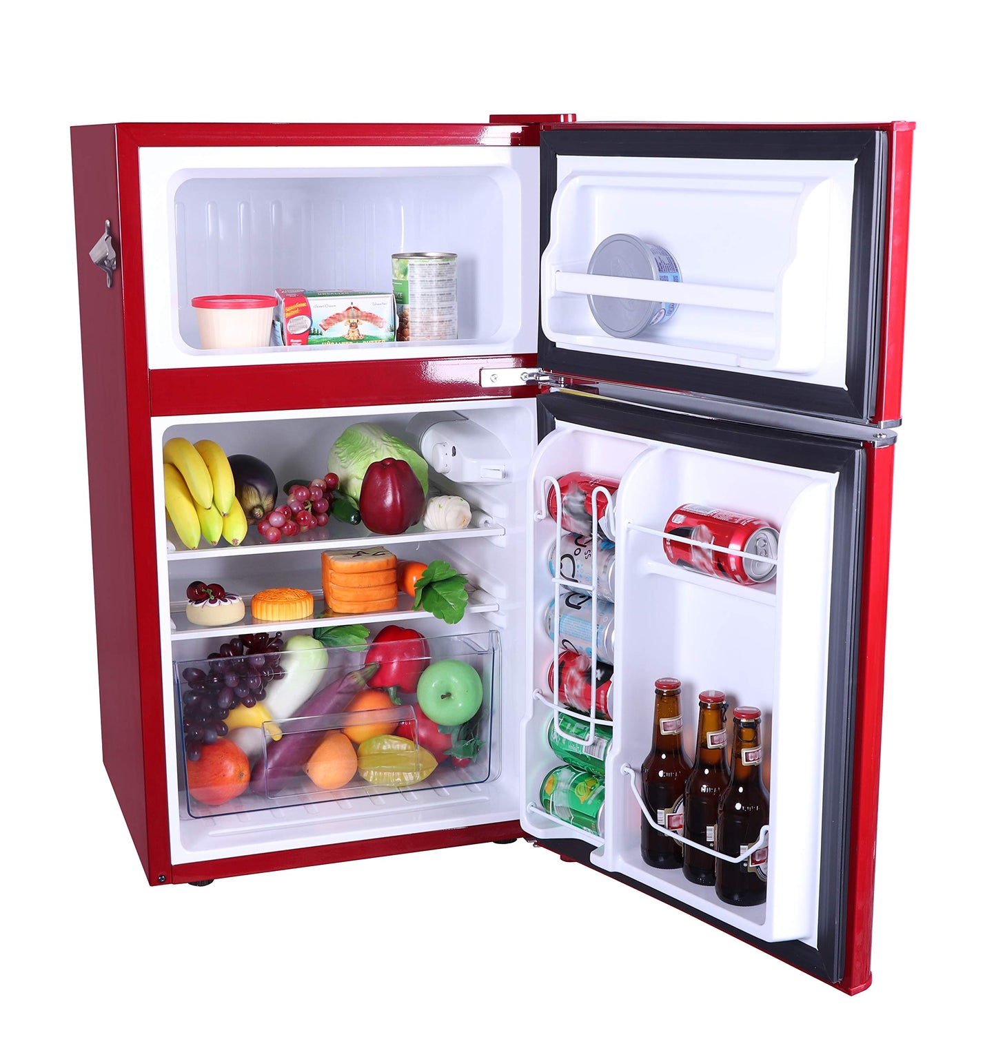 Frigidaire EFR840-RED 3.2 Cu Ft Red 2 Door Retro Bar Fridge with Side Bottle Opener