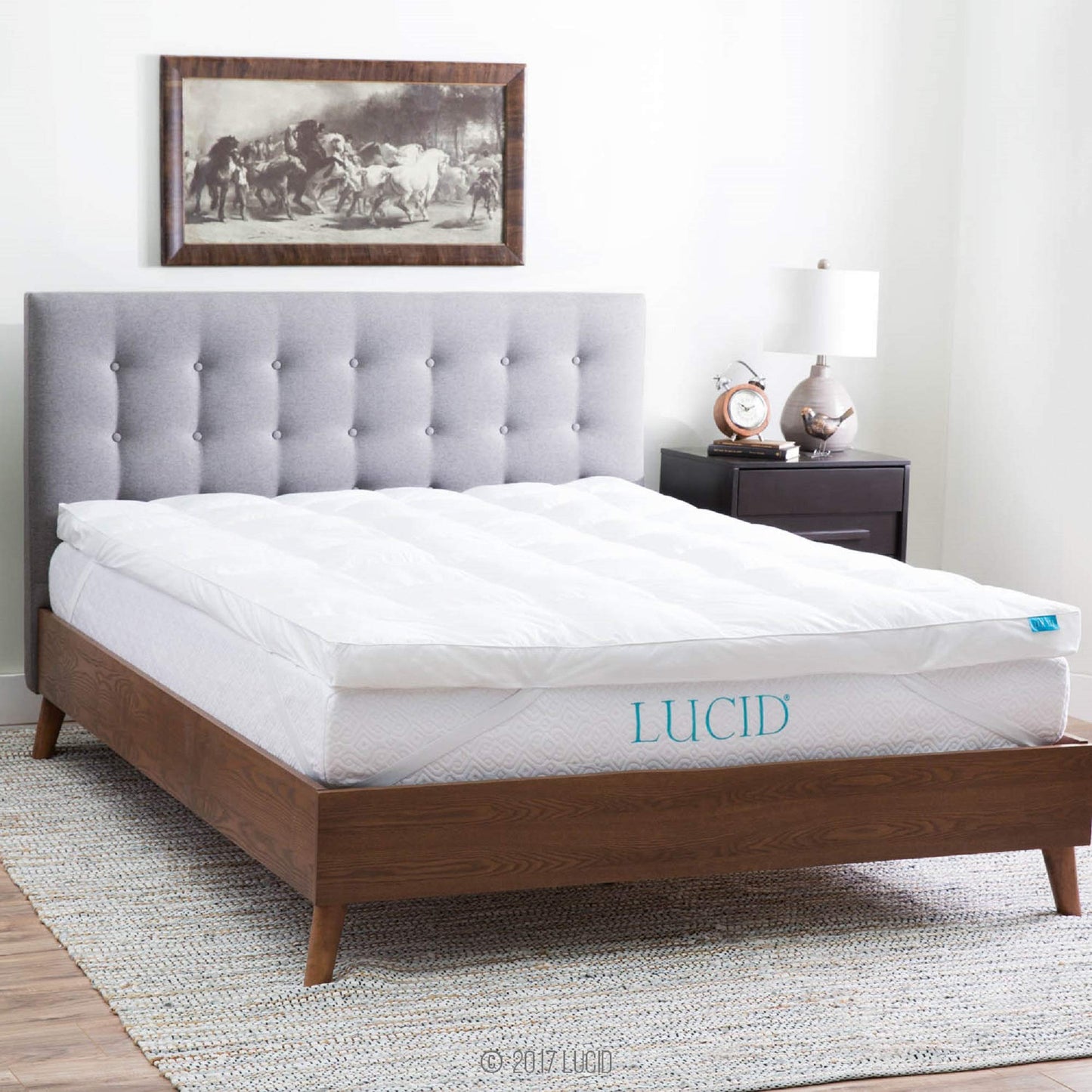 LUCID Ultra Plush 3 Inch Down Alternative Fiber Bed Mattress Topper - Allergen Free Pillow Top - Soft and Breathable Cotton Percale Cover - King Size, White Traditional