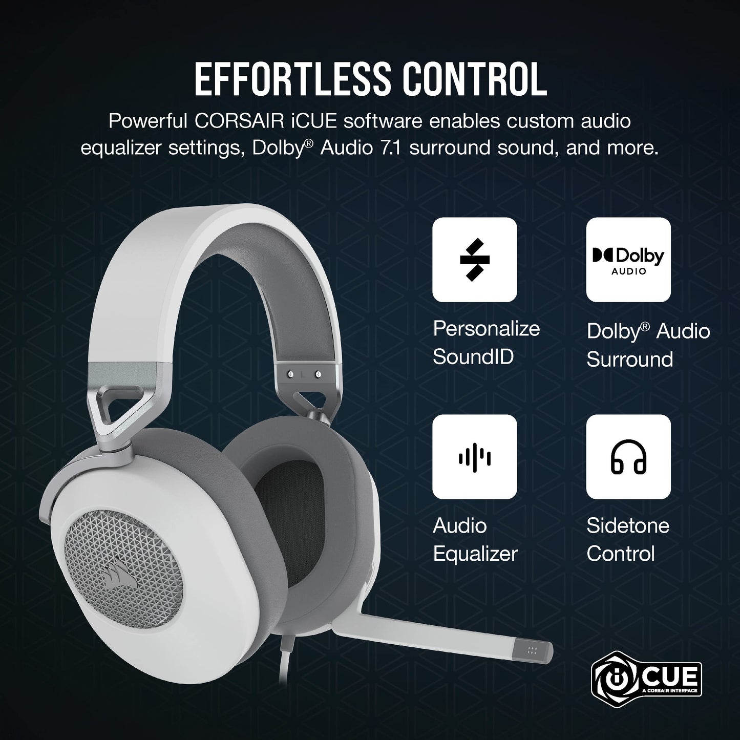 CORSAIR HS65 SURROUND Multiplatform Wired Gaming Headset – Dolby Atmos – SonarWorks SoundID – iCUE Compatible – PC, Mac, PS5, PS4, Xbox, Nintendo Switch, Mobile – White