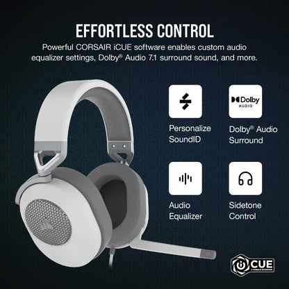 CORSAIR HS65 SURROUND Multiplatform Wired Gaming Headset – Dolby Atmos – SonarWorks SoundID – iCUE Compatible – PC, Mac, PS5, PS4, Xbox, Nintendo Switch, Mobile – White