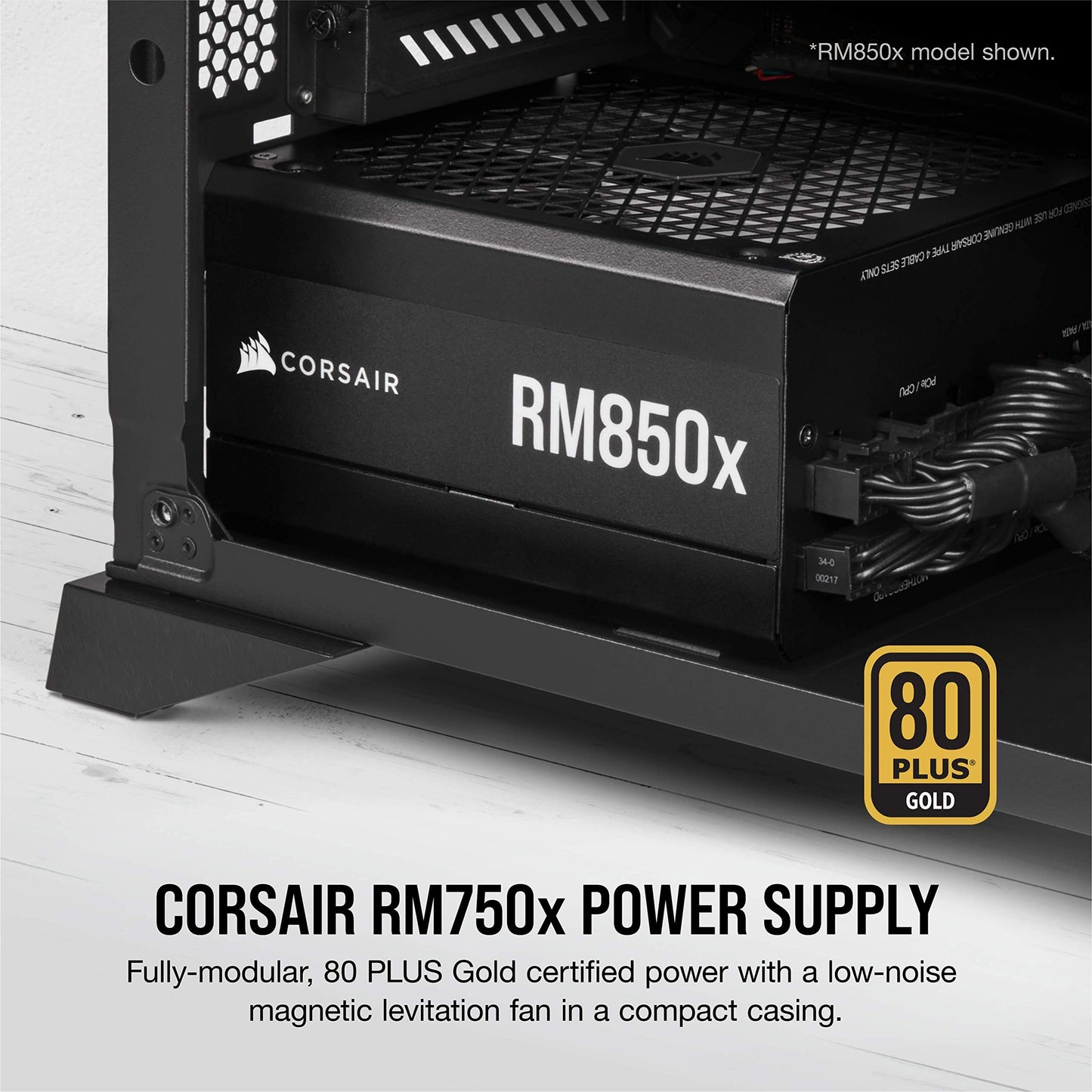 CORSAIR RM750x Fully Modular ATX Power Supply - 80 PLUS Gold - Low-Noise Fan - Zero RPM - Black RMx 750W