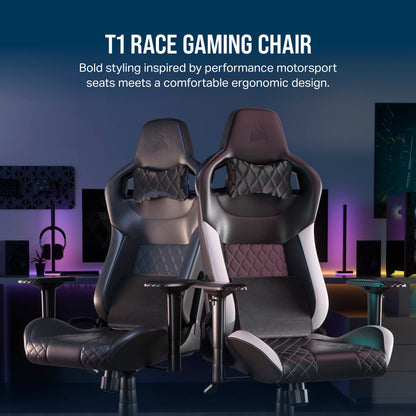 Corsair T1 Race Gaming Chair, Faux Leather, Black, One Size