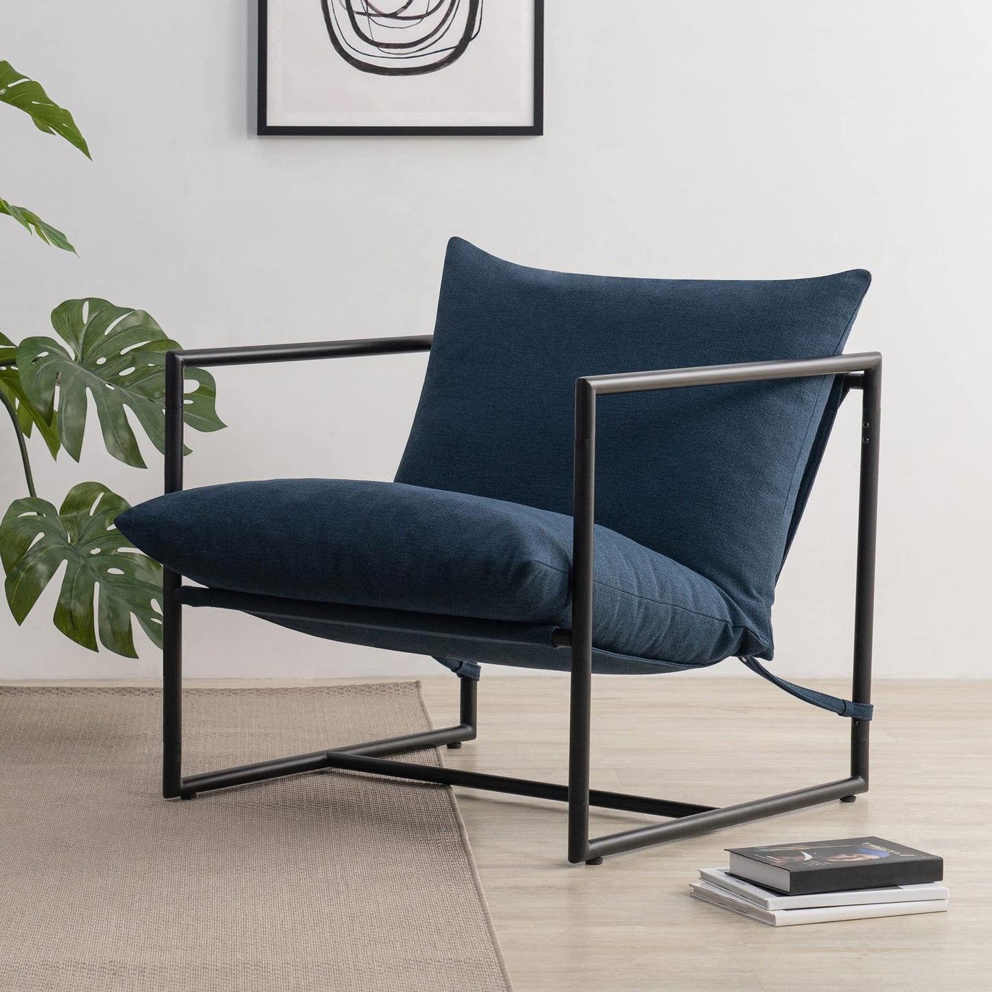 Zinus Aidan Sling Accent Chair – Modern Minimalist Design with Comfort Cushion, Durable Metal Framed Armchair with Foam Cushioning, Stylish Accent, Versatile Use, Navy Solid