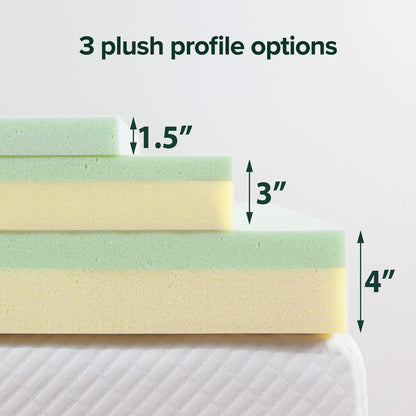 Zinus AZ-GTFT-300Q 3 Inch Green Tea Memory Foam Mattress Topper, Queen