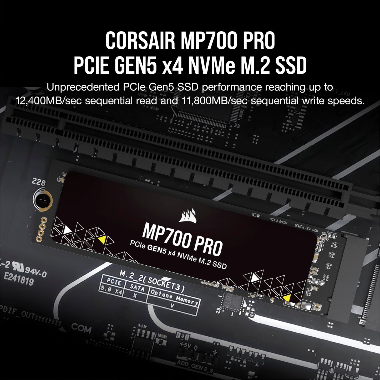 Corsair MP700 PRO 2TB M.2 PCIe Gen5 x4 NVMe 2.0 SSD – M.2 2280 – Up to 12,400MB/sec Sequential Read – High-Density TLC NAND – Black