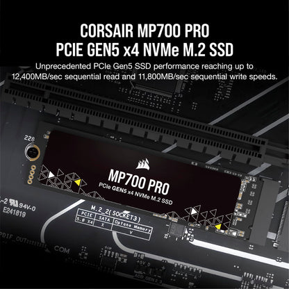 Corsair MP700 PRO 2TB M.2 PCIe Gen5 x4 NVMe 2.0 SSD – M.2 2280 – Up to 12,400MB/sec Sequential Read – High-Density TLC NAND – Black