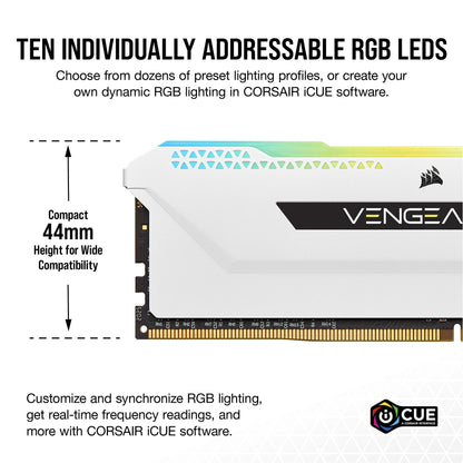 CORSAIR VENGEANCE RGB PRO SL 64GB (4x16GB) DDR4 3600 (PC4-28800) C18 1.35V - White 3600 MHz 64GB (4x16GB)