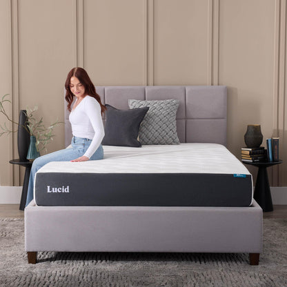 LUCID 10 Inch Memory Foam Firm Feel – Gel Infusion – Hypoallergenic Bamboo Charcoal – Breathable Cover Bed Mattress Conventional, Queen, White