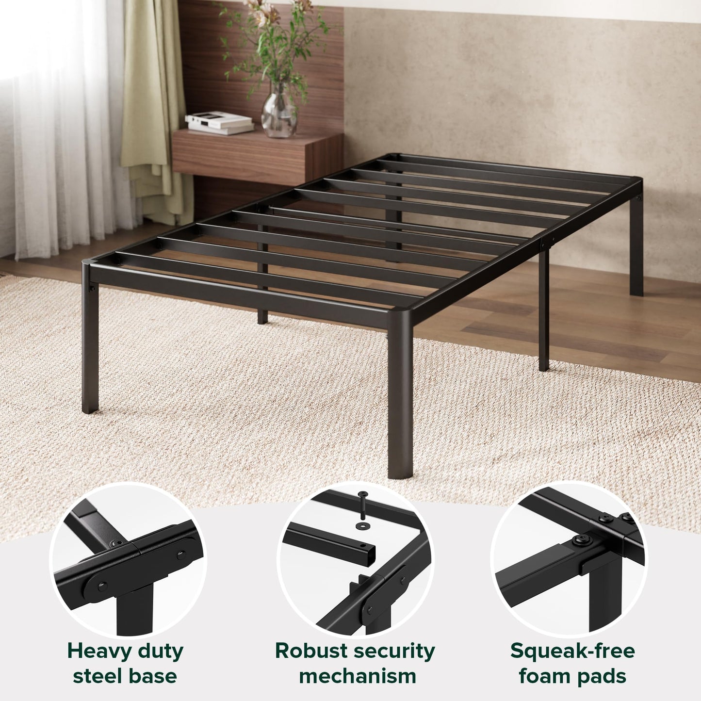 Zinus Twin Bed Frame – Van 16 Inch Bed Frame with Steel Slat Support, Heavy Duty Metal Construction, Easy Assembly, No Box Spring Needed – Platform Bed Frame with Underbed Storage, 5-Year Warranty Contemporary New Small Box