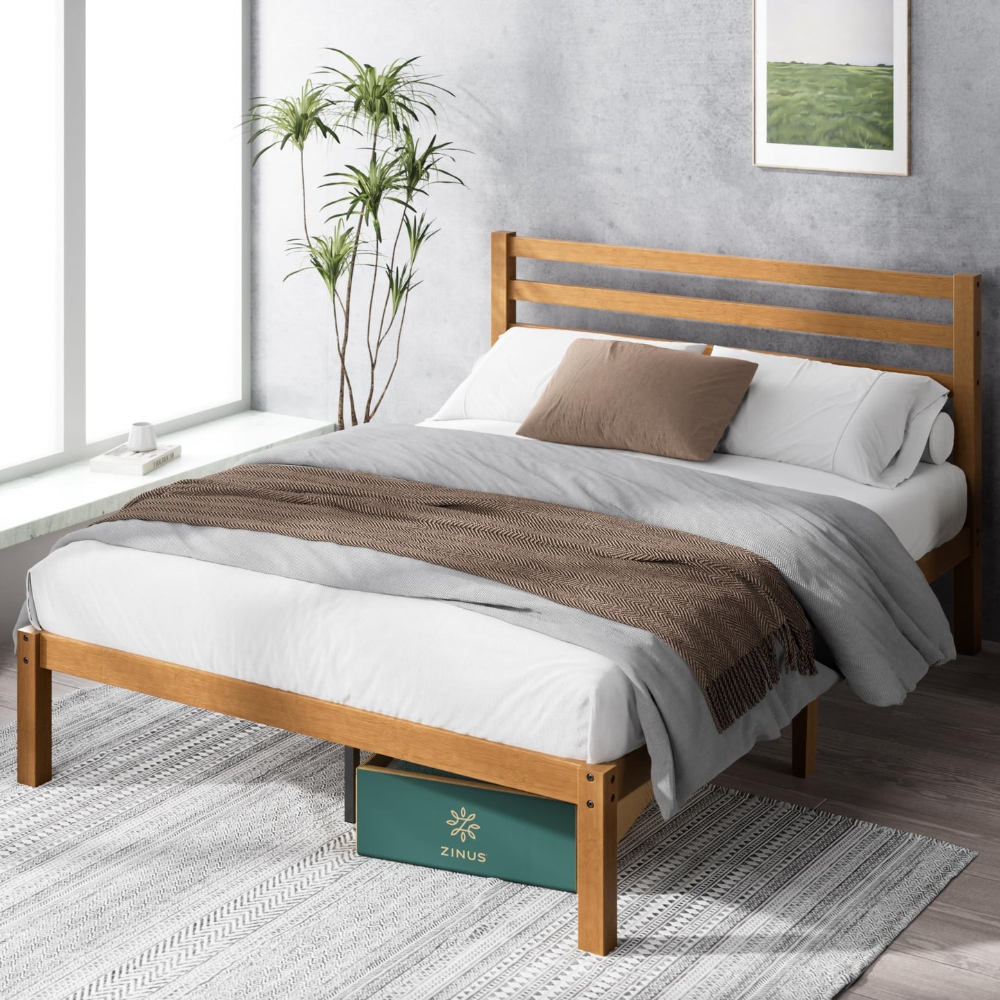 Zinus King Bed Frame - Leah Bamboo Platform Bed Frame with Headboard - Wood Slat Support, Easy Assembly, No Box Spring Needed, Underbed Storage Space, 5 Year Warranty, King Size