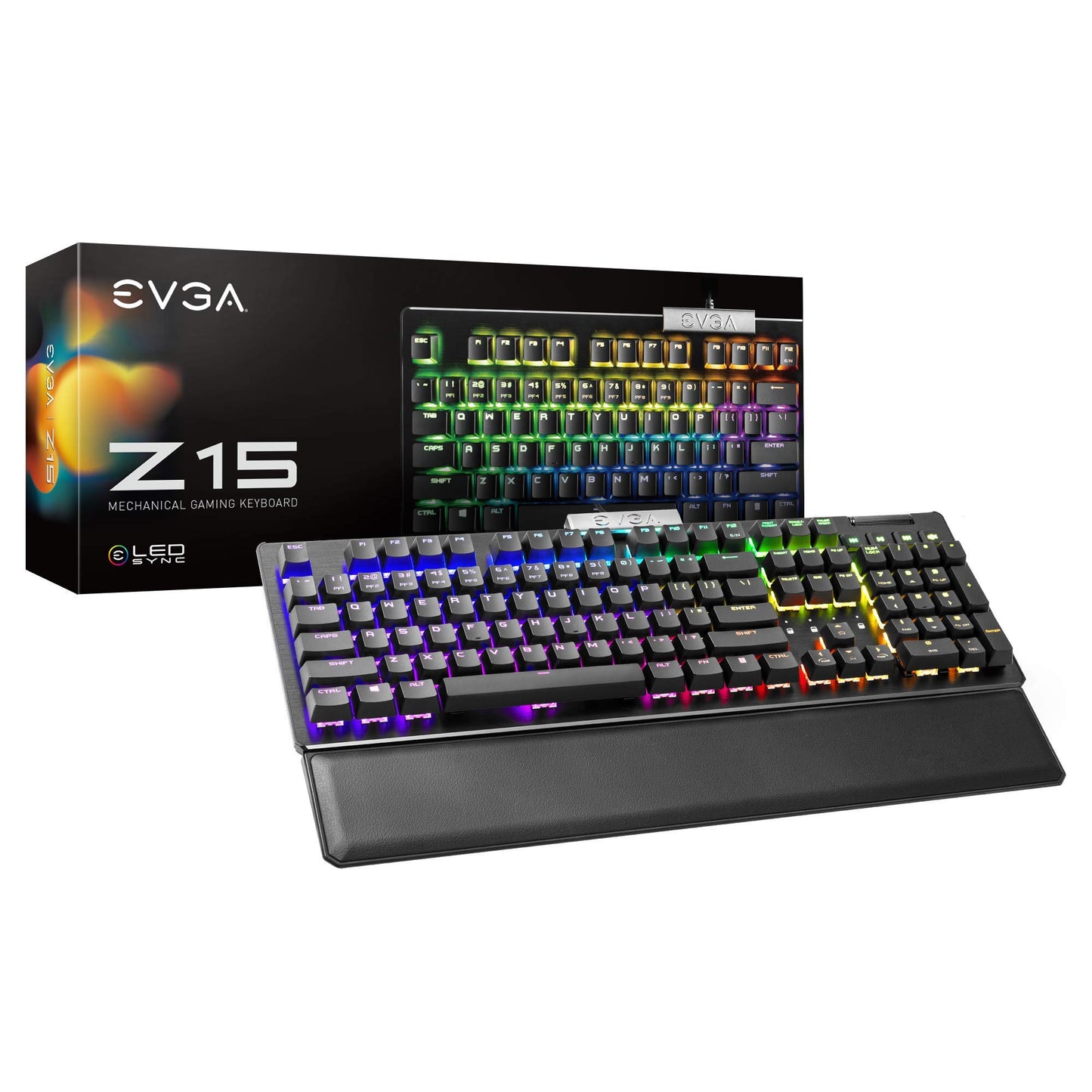 EVGA Z15 RGB USB Gaming Keyboard, RGB Backlit LED, Hotswappable Mechanical Kaihl Speed Bronze Switches (Clicky), 822-W1-15US-KR Clicky