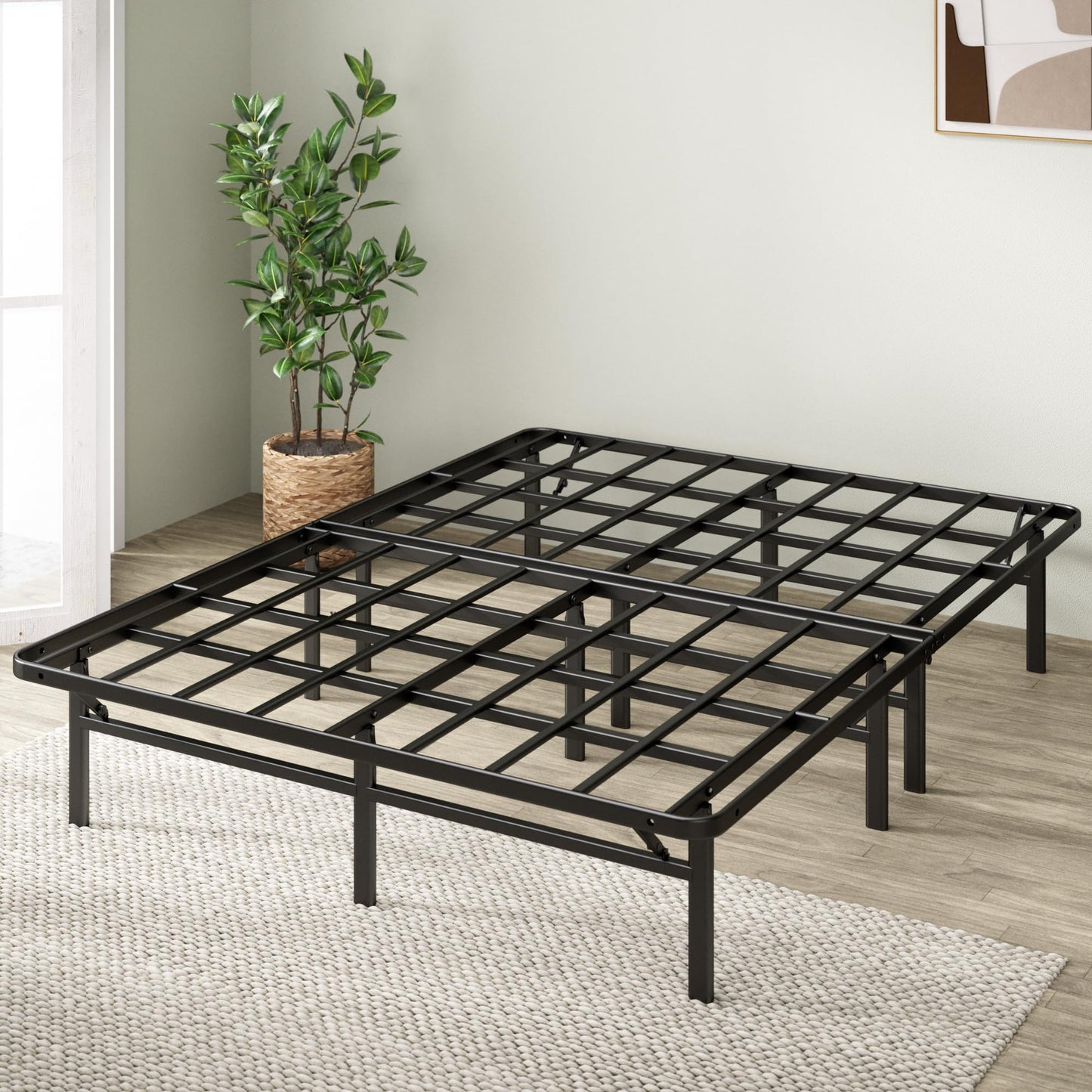 Zinus Queen Bed Frame - 14 in SmartBase Elite Metal Bed Frame with Steel Slat Support, Box Spring Replacement, Tool-Free Assembly - Super Heavy Duty Platform Bed Frame with Underbed Storage Space, Queen Size Foundation