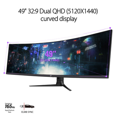 ASUS ROG Strix 49” Ultra-Wide Curved HDR Gaming Monitor (XG49WCR) - Dual QHD 32:9 (5120 x 1440), 165Hz, Extreme Low Motion Blur Sync, USB-C, RJ45, DisplayHDR400, 90% DCI-P3, Dual Input-KVM Switch 49" Curved QHD 32:9 165Hz Docking Smart KVM VA