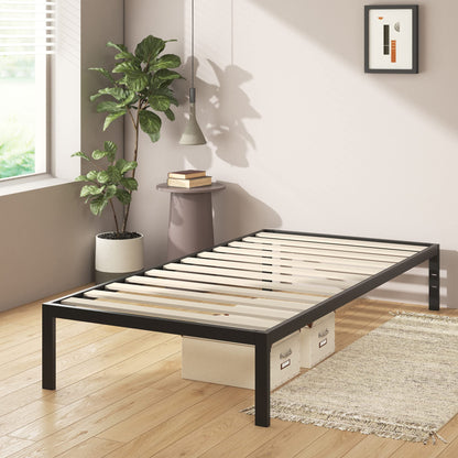 Zinus Twin Bed Frame - Mia 15 inch Metal Bed Frame with Wood Slat Support, No Box Spring Needed, Easy Assembly - Minimalist Platform Bed Frame with Underbed Storage Space, Twin Size Black