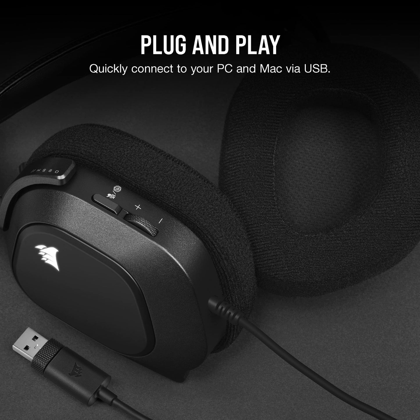 Corsair HS80 RGB USB Premium Gaming Headset with Dolby Audio 7.1 Surround Sound (Broadcast-Grade Omni-Directional Microphone, Memory Foam Earpads, High-Fidelity Sound, Durable Construction) Carbon Wired Black