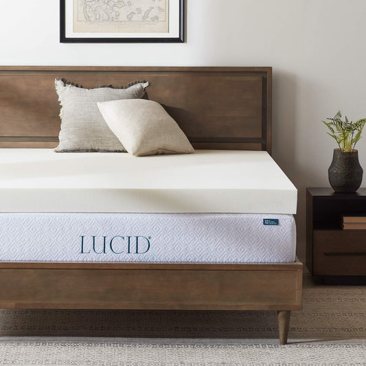 LUCID 4 Inch Ventilated Memory Foam Mattress Topper - 3-Year Warranty - Twin, Ivory