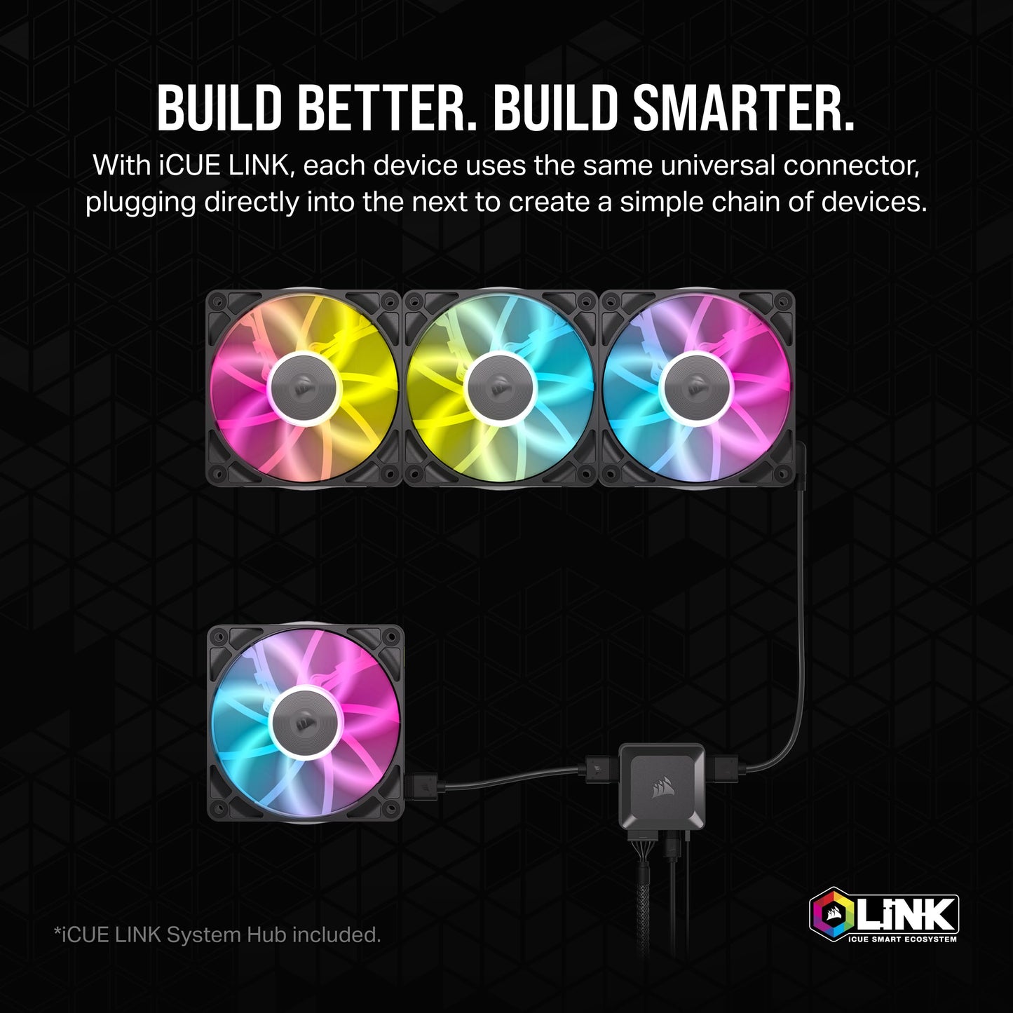 CORSAIR iCUE Link RX120 RGB 120mm PWM Fans with iCUE Link System Hub - Magnetic Dome Bearing - Triple Pack - Black 3 x 120mm