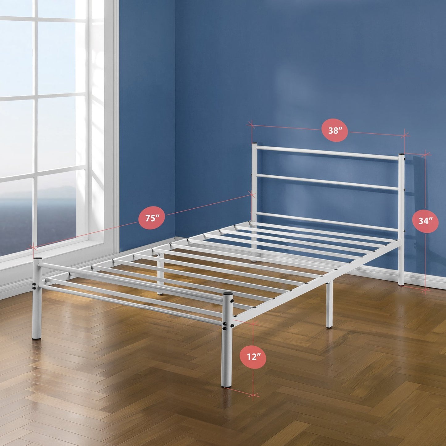 Zinus Twin Bed Frame - Geraldine 12 inch White Metal Platform Bed Frame with Headboard and Footboard - No Box Spring Needed, Under Bed Storage Space, Easy Assembly, Durable Steel Slat Support, Twin Traditional