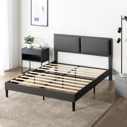 Zinus Full Bed Frame - Jonathan Cushioned Upholstered Platform Bed Frame with Headboard - Wood Slat Support, No Box Spring Needed, Easy Assembly, 5 Year Warranty, Gray, Full Size