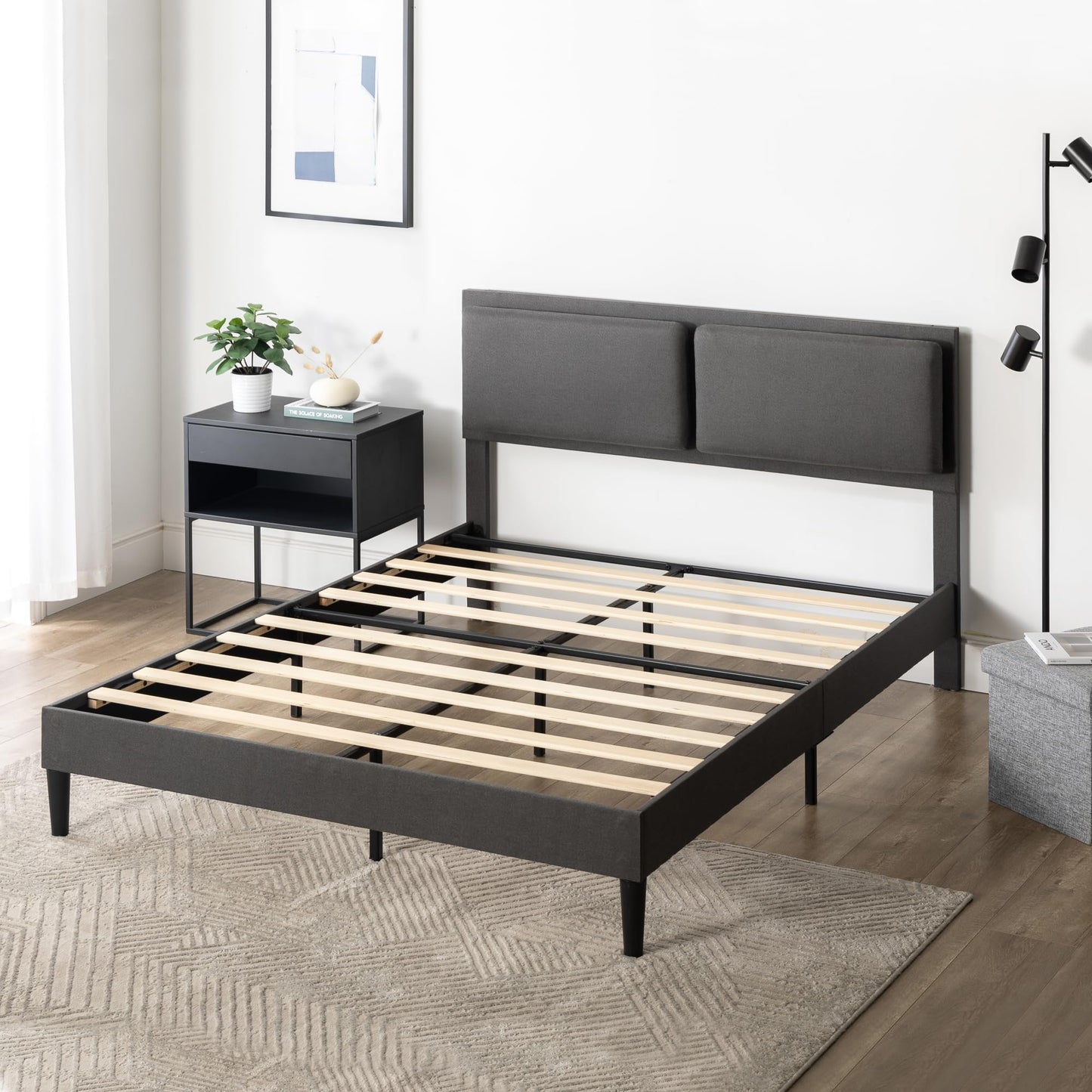 Zinus Queen Bed Frame - Jonathan Cushioned Upholstered Platform Bed Frame with Headboard - Wood Slat Support, No Box Spring Needed, Easy Assembly, 5 Year Warranty, Gray, Queen Size