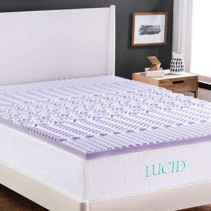 LUCID 2 Inch 5 Zone Lavender Memory Foam Mattress Topper – Calming Lavender – Targeted Convoluted Comfort Zones, King (LU20KK30ZT)