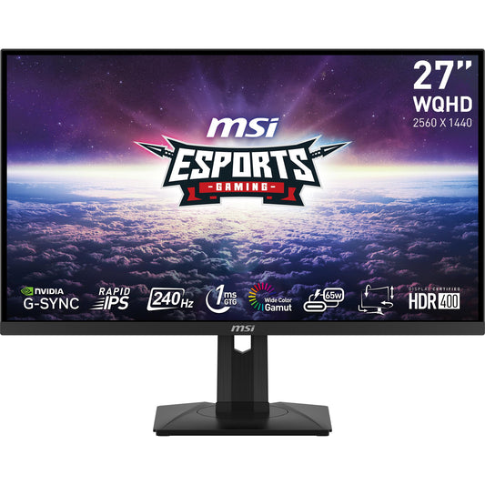 MSI G274QPX, 27" Gaming Monitor, 2560 x 1440 (QHD), Rapid IPS, 1ms, 240Hz, G-Sync Compatible, HDR 400, HDMI, Displayport, Tilt, Swivel, Height Adjustable, Pivot,Black MSI G274QPX