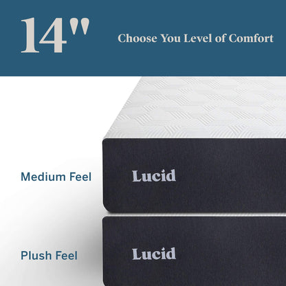 LUCID 14 Inch Memory Foam Medium Feel – Gel Infusion-Hypoallergenic Bamboo Charcoal – Breathable Cover Bed Mattress Conventional, Twin, White