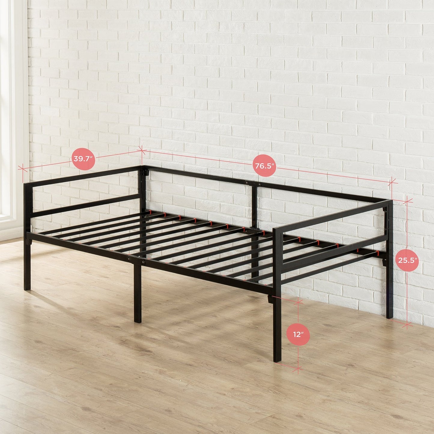 Zinus Brandi Quick Lock Twin Day Bed frame with Steel Slat Support, Black