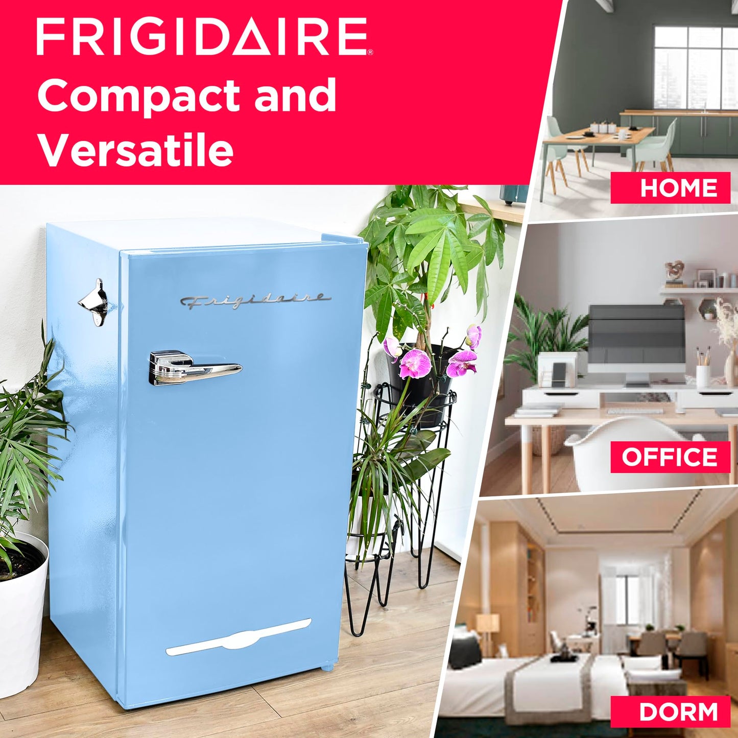 Frigidaire EFR376-BLUE 3.2 Cu Ft Blue Retro Bar Fridge with Side Bottle Opener