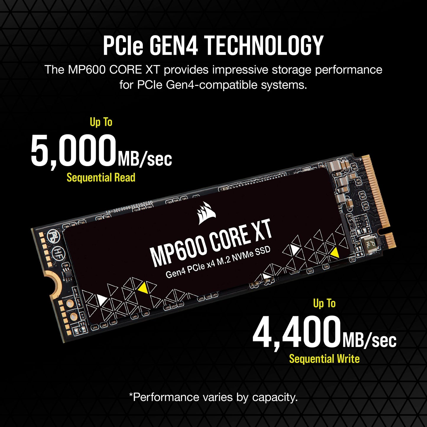 Corsair MP600 CORE XT 4TB PCIe Gen4 x4 NVMe M.2 SSD – High-Density QLC NAND – M.2 2280 – DirectStorage Compatible - Up to 5,000MB/sec – Great for PCIe 4.0 Notebooks and Desktops – Black