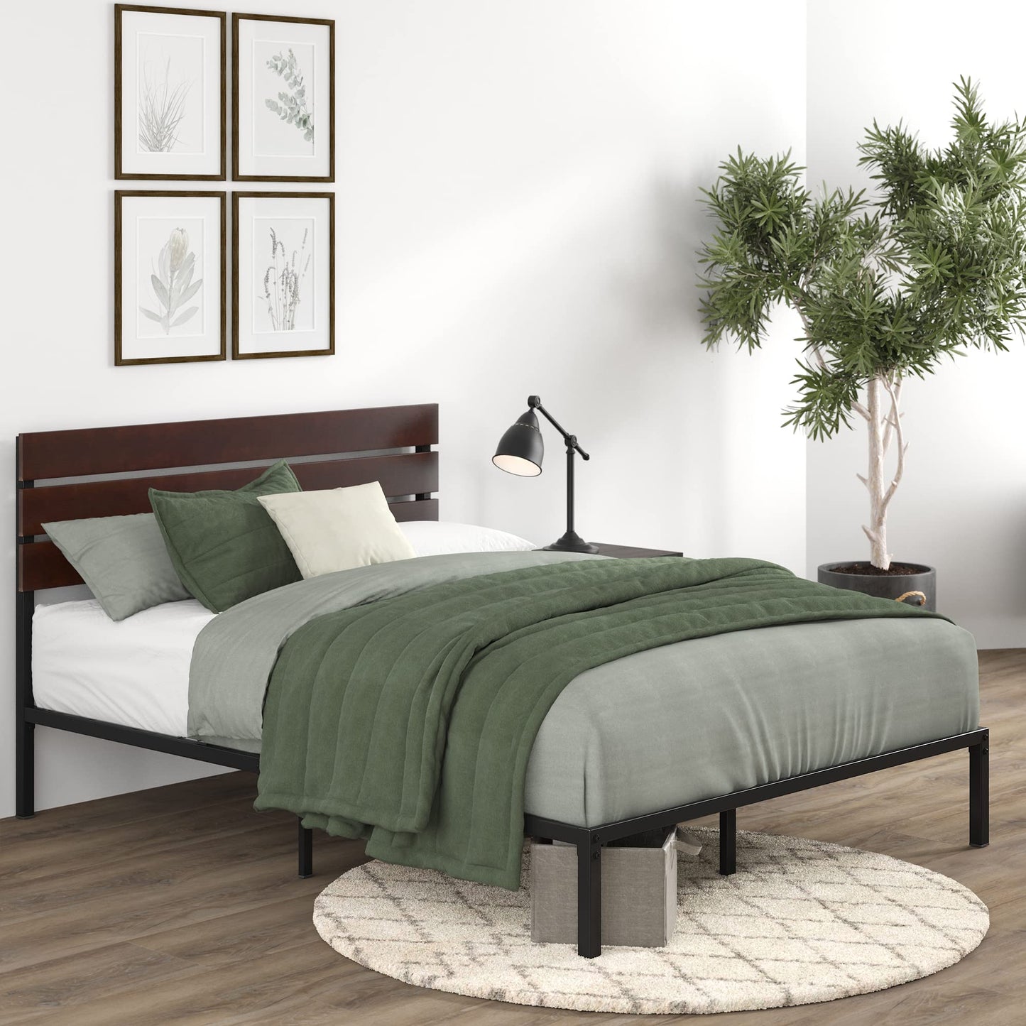 ZINUS Figari Bamboo and Metal Platform Bed Frame/Mattress Foundation with Sturdy Metal Slats/No Box Spring Needed/Sustainable Bamboo Headboard, Slatted Headboard, Queen