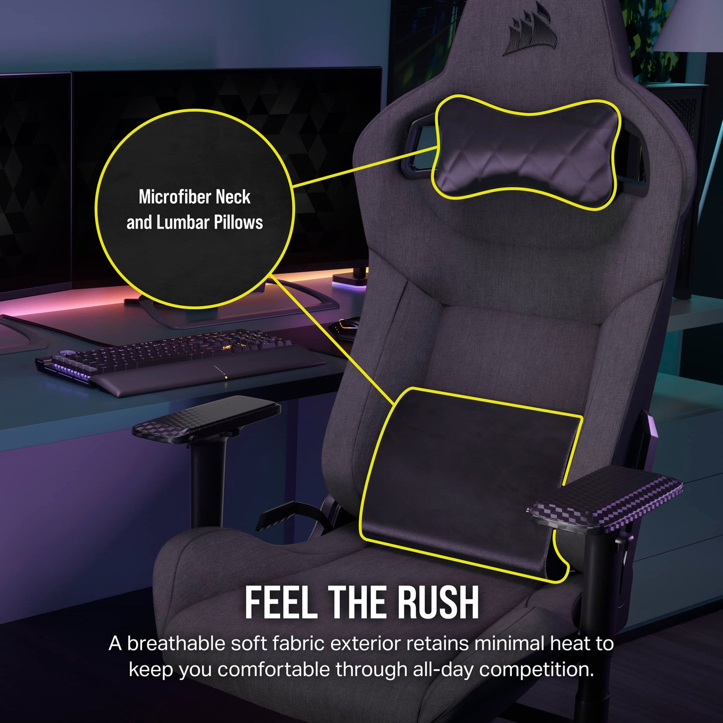 Corsair T3 Rush (2023) Gaming Chair, One Size, Charcoal