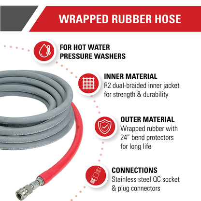 Simpson Cleaning 41190 10000 psi R2 Wrapped Rubber Hot and Cold Water Replacement/Extension Hose, 1/2" X 50' 1/2-Inch by 50-Foot