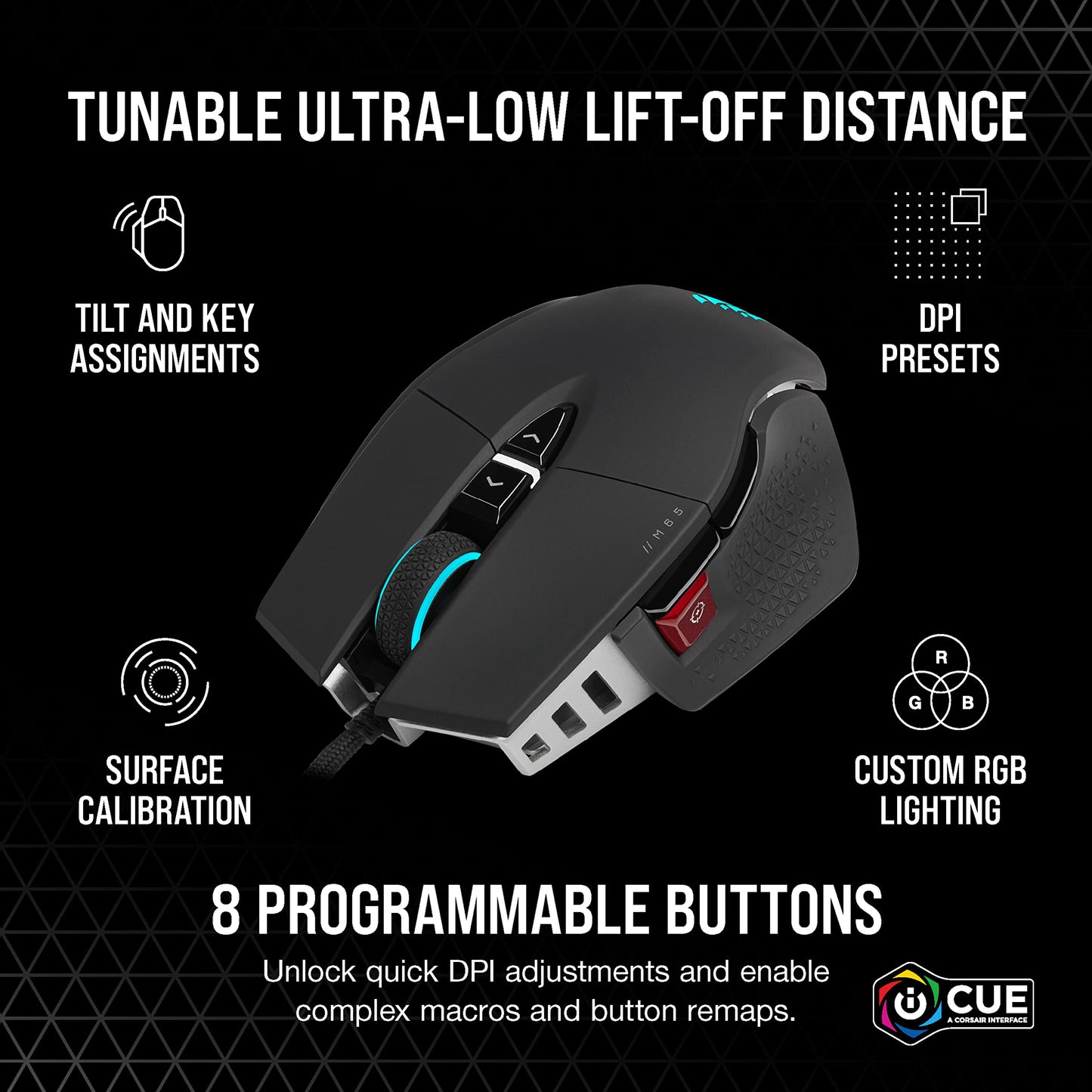 Corsair M65 RGB Ultra Tunable FPS Gaming Mouse Marksman 26,000 DPI Optical Sensor, Optical Switches, AXON Hyper-Processing Technology, Sensor Fusion Control, Tunable Weight System - Black M65 ULTRA WIRED