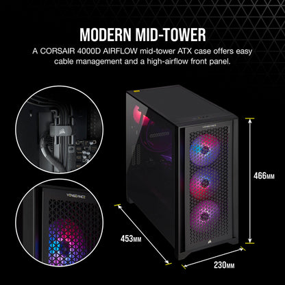 Corsair Vengeance i7400 Series Gaming PC - Liquid Cooled Intel® Core™ i5 13600K CPU - NVIDIA® GeForce RTX™ 4060 Ti GPU - 1TB M.2 SSD - 16GB Vengeance RGB DDR4 Memory - Black