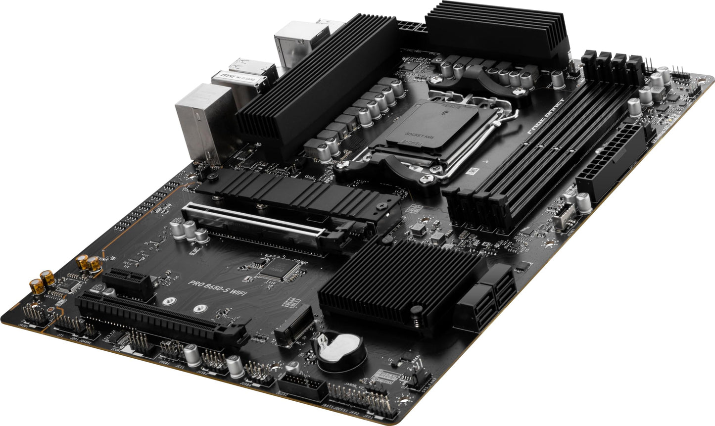 MSI PRO B650-S WiFi ProSeries Motherboard (Supports AMD Ryzen 7000 Series Processors, AM5, DDR5, PCIe 4.0, M.2 Slots, SATA 6Gb/s, USB 3.2 Gen 2, HDMI/DP, Wi-Fi 6E, 2.5Gbps LAN, ATX)