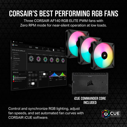 Corsair iCUE H170i Elite CAPELLIX XT Liquid CPU Cooler - Three AF140 RGB Elite Fans - 420mm Radiator - Intel® LGA 1700, 1200, 115X, 2066, AMD® AM5, AM4 - Included iCUE Commander CORE - Black 420mm AIO