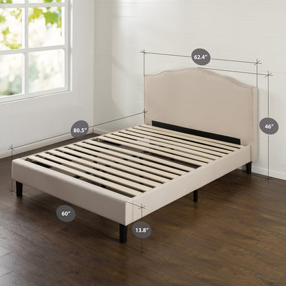 Zinus Paris Upholstered Scalloped Platform Bed with Wooden Slat Support, Queen Traditional