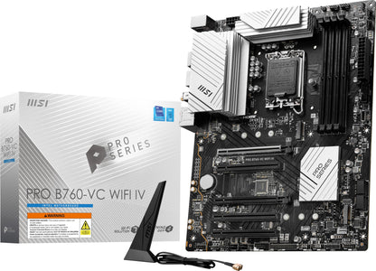 MSI PRO B760-VC WiFi IV ProSeries Motherboard (Support 14th/13th/12th Gen Intel Processors, LGA 1700, DDR5, PCIe 4.0, M.2 Slots, 2.5Gbps LAN, USB 3.2 Gen2, Wi-Fi 7, Bluetooth 5.4, ATX)