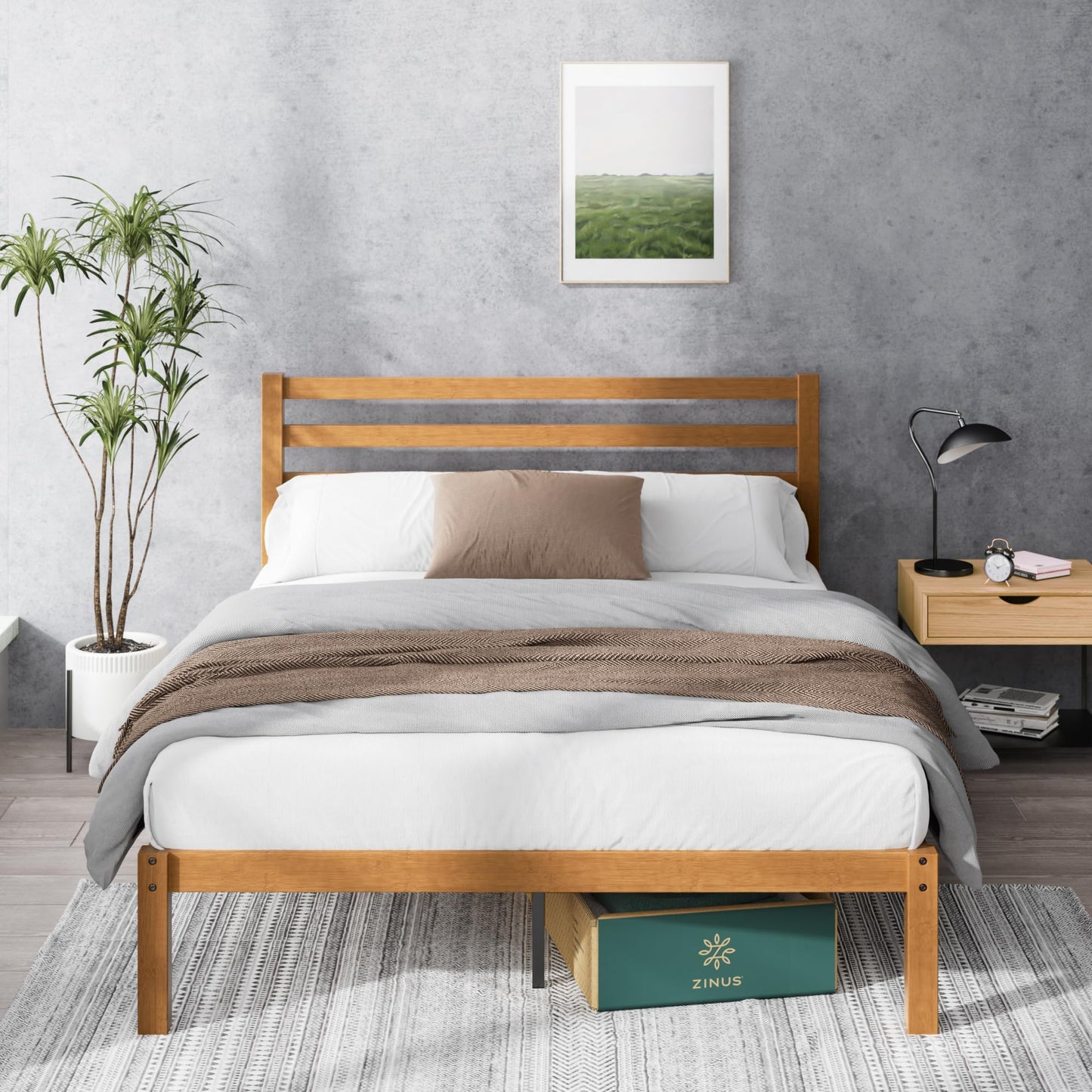 Zinus Full Bed Frame - Leah Bamboo Platform Bed Frame with Headboard - Wood Slat Support, Easy Assembly, No Box Spring Needed, Underbed Storage Space, 5 Year Warranty, Full Size