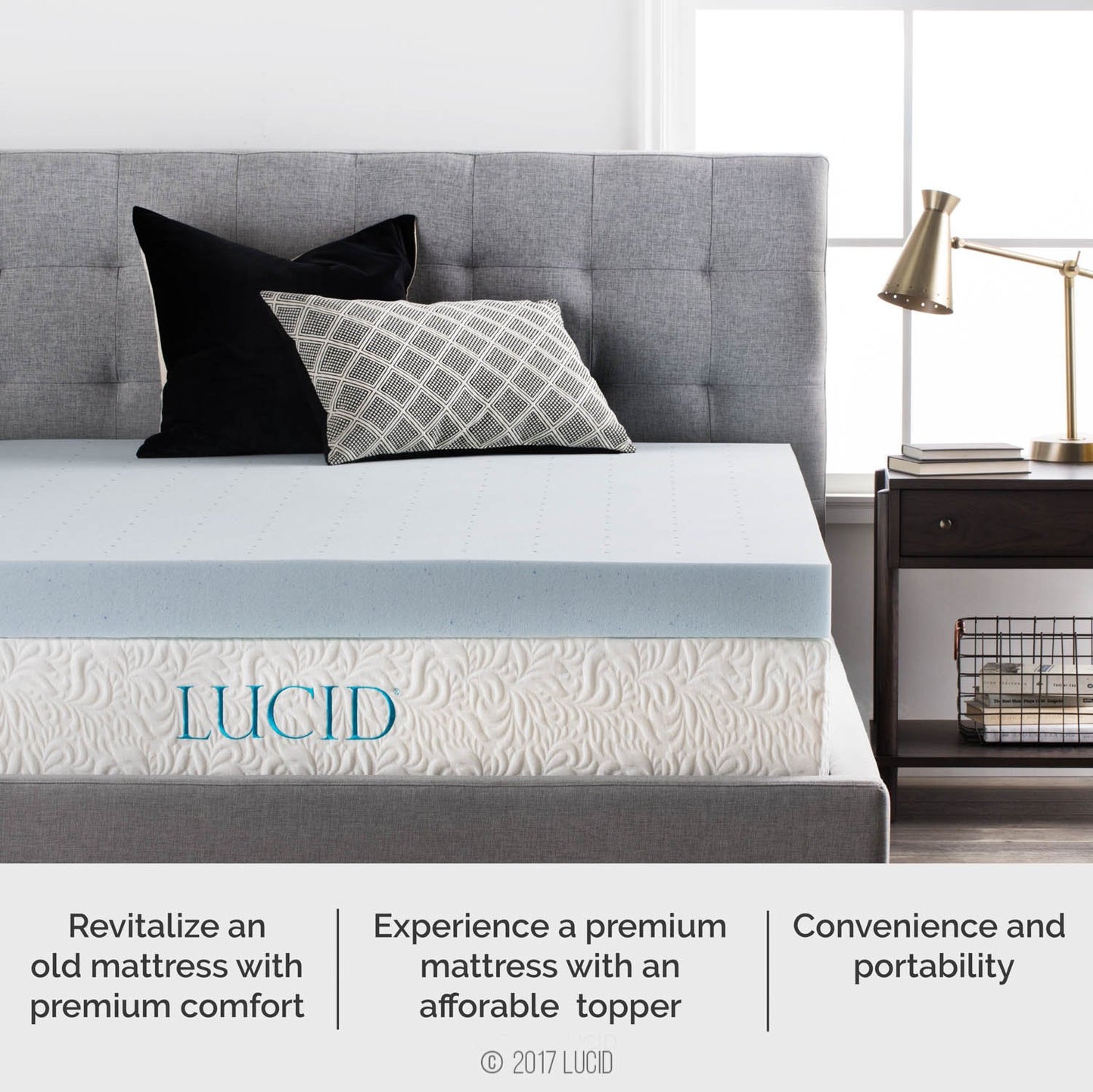 LUCID 4 Inch Gel Memory Foam Mattress Topper-Ventilated Design-Ultra Plush-King King