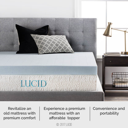 LUCID 4 Inch Gel Memory Foam Mattress Topper - Ventilated Design - Ultra Plush - Full