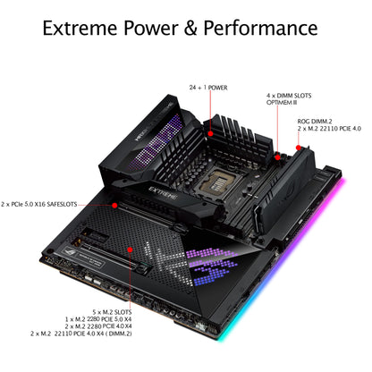 ASUS ROG Maximus Z690 Extreme(WiFi 6E)LGA 1700(Intel 12th Gen)EATX gaming motherboard(PCIe5.0,DDR5,24+1 power stages,5x M.2,PCIe 5.0 M.2,10Gb&2.5GbLAN,2xThunderbolt 4,PCIe 5.0 Hyper M.2 card bundled)