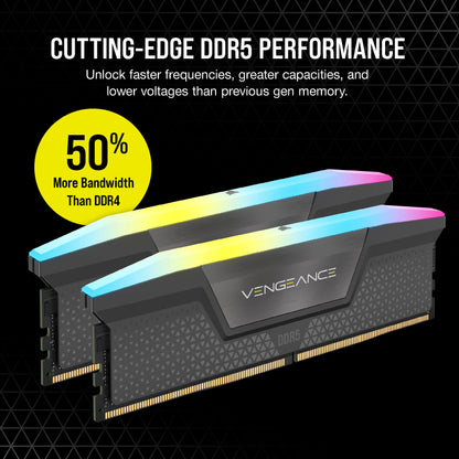 CORSAIR VENGEANCE RGB DDR5 RAM 32GB (2x16GB) 5200MHz CL40 AMD EXPO iCUE Compatible Computer Memory - Gray (CMH32GX5M2B5200Z40K) 32GB (2x16GB)