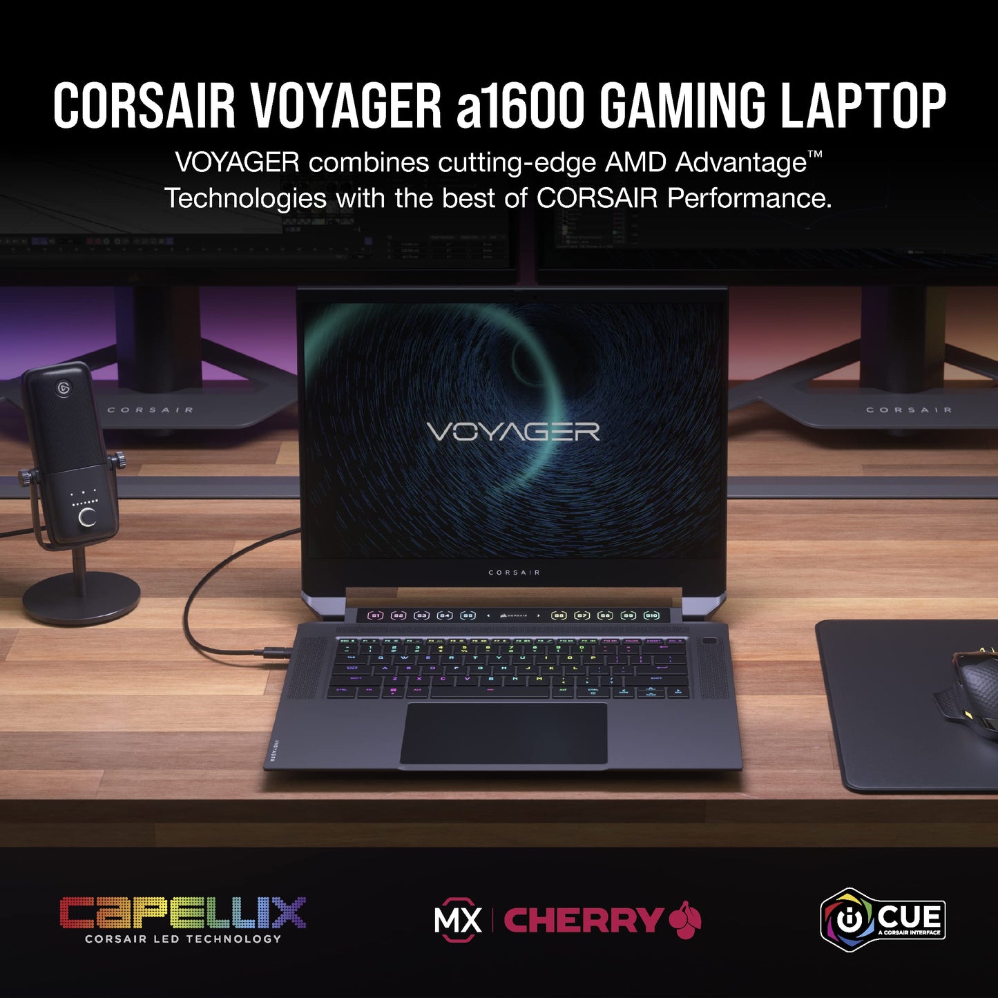 Corsair VOYAGER a1600 Gaming Laptop (AMD Ryzen R7 6800HS, AMD Radeon RX 6800M, 16GB DDR5, 16" 2560x1600 240Hz IPS Screen, CHERRY MX Ultra-Low Profile Keyswitches, Windows 11 Home Advanced) Black R7 6800HS - 16GB