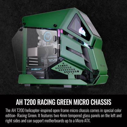 Thermaltake AH T200 Racing Green Helicopter Styled Open Frame Tempered Glass Swing Dorr USB3.1 (Gen.2) Type-C m-ATX Micro Case CA-1R4-00SCWN-00